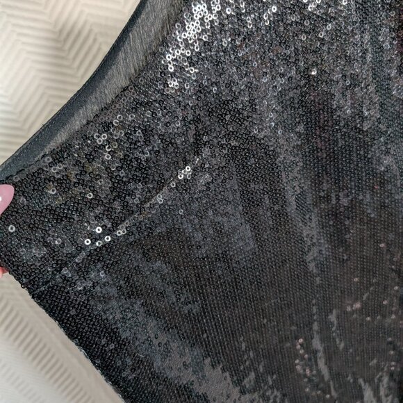 MXM Black Sequin Sheer Waterfall Vest Glam Layering Piece Size 2X Plus Size - Picture 10 of 15